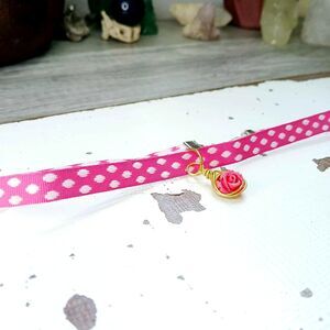 Pink Rose Choker Necklace, Polka Dots, Floral Jewelry